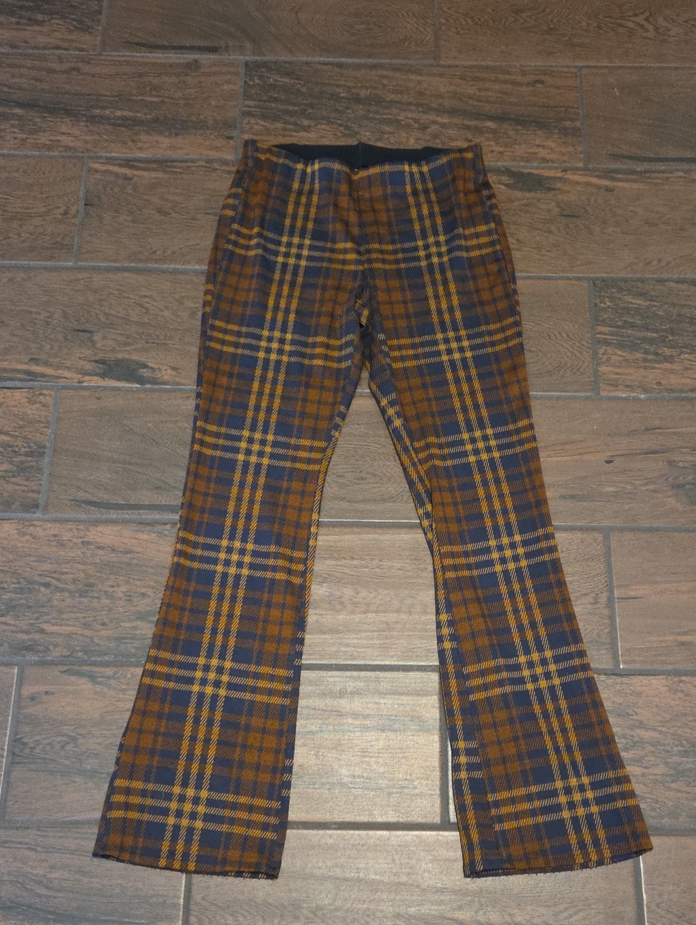 Plaid Flare Pants in Navy and Mustard